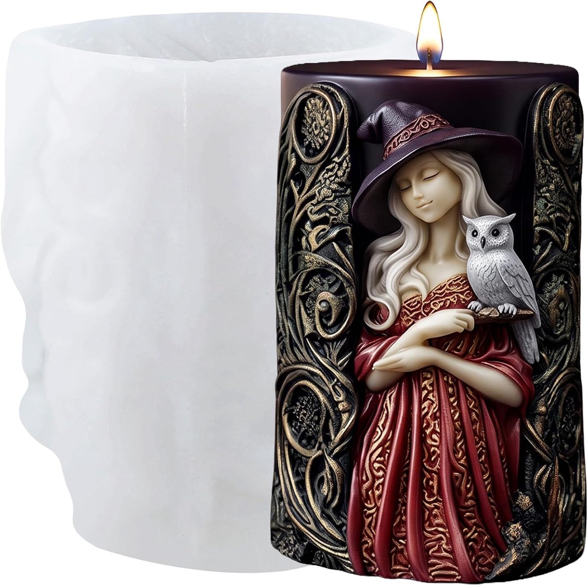 XIAOSHUI Witch Owl Candle Shape Witches Owl Resin Casting Silicone Mold for Candles Making Aromatherapy Candles Gypsum - ShopVlot