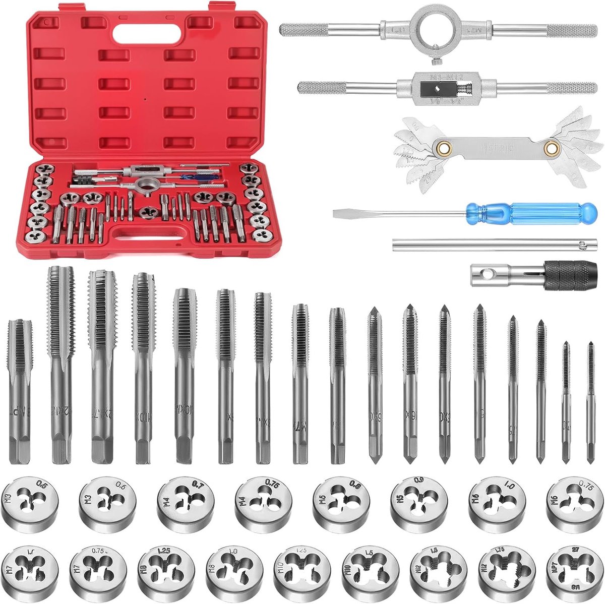 40 stuks schroefdraadboor en snij-ijzer, draadsnijset, set voor schroefdraad M3-M12, assortiment van schroefdraadboor - ShopVlot