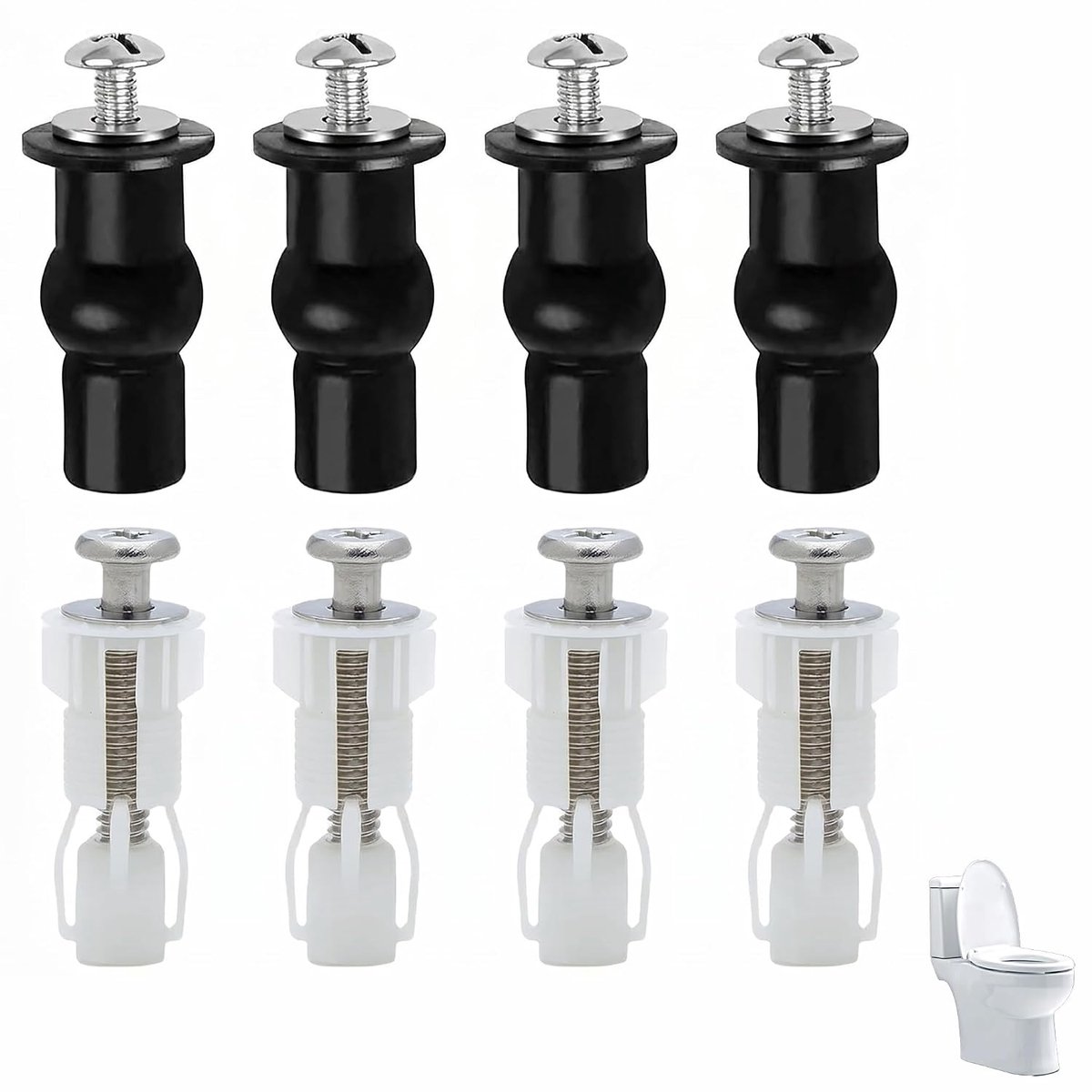 Set van 8 scharnieren, schroeven, nylon, wc-bril, bevestiging, montageschroeven voor toiletbril met scharnieren van - ShopVlot