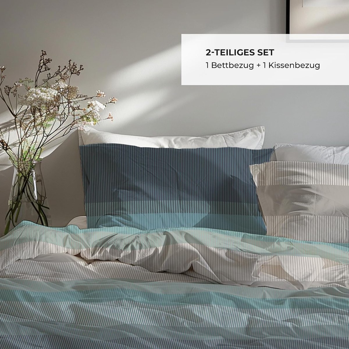 Premium bed linen, 135 x 200 cm, 100% cotton, Oeko-Tex Certified, Renforcé, Breathable and Hypoallergenic, with Zip - ShopVlot