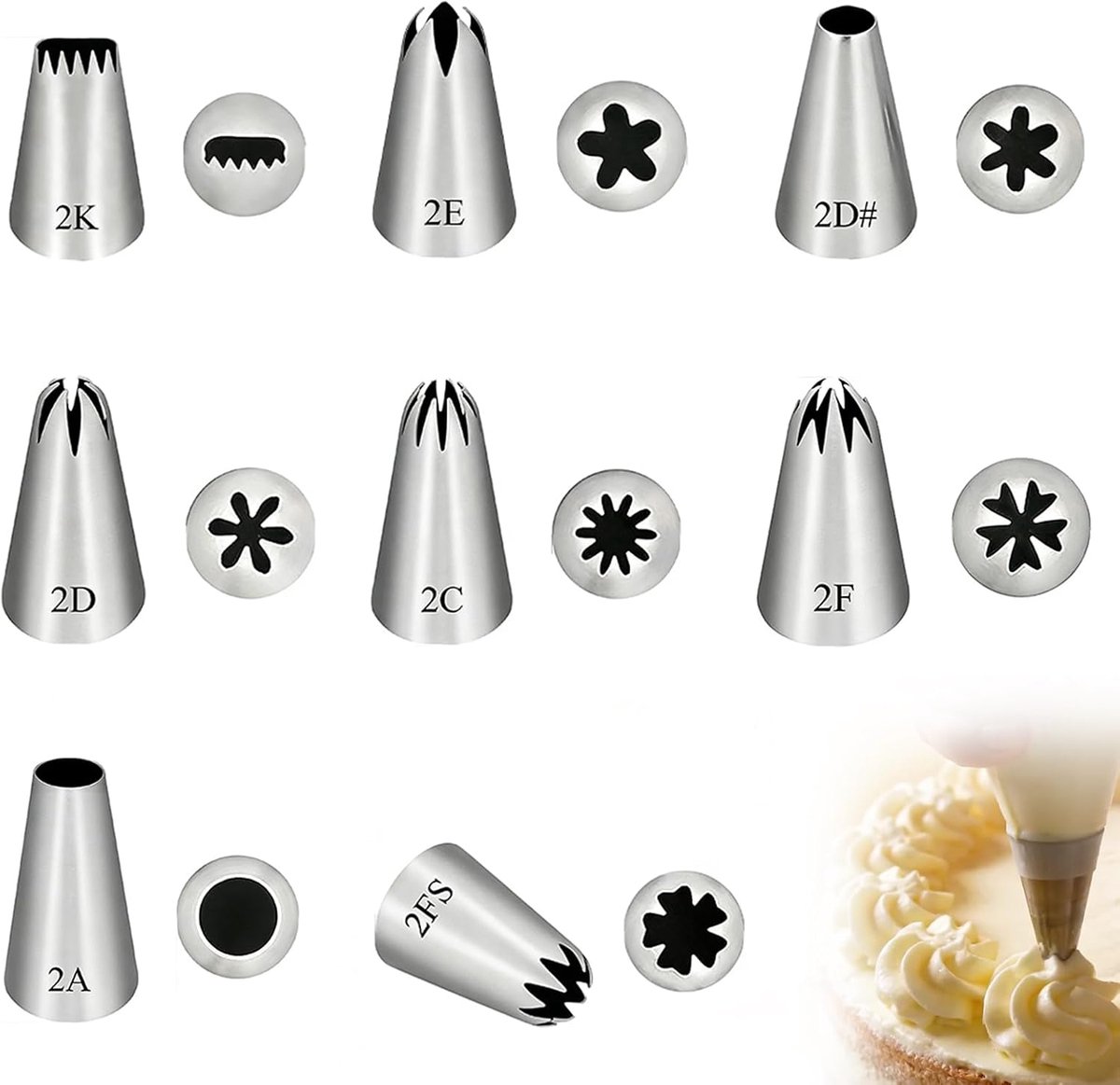 Professional Nozzles, 8 Pieces, Stainless Steel Baking Tools with Sprayers for Cakes, Cupcakes, Cookies, Reusable Cake - ShopVlot