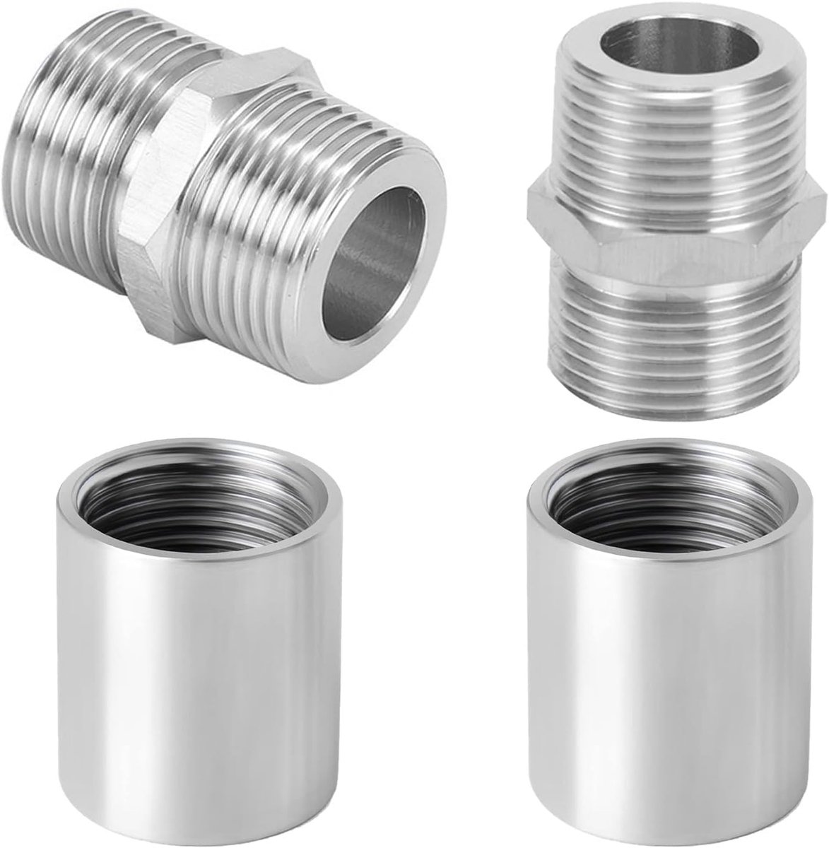YOGAZEN 4 stuks roestvrijstalen rechte connectoren, 3/4 inch bus naar 3/4 inch bus buisverbindingen, dubbele nippel - ShopVlot