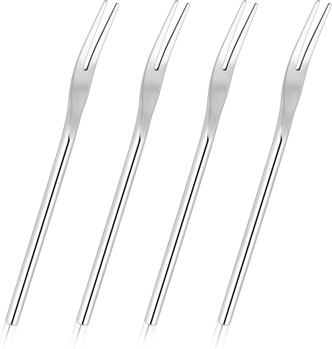 Taartvorken van roestvrij staal, 2 tanden, 12,9 cm, met rond handvat, robuust, zilverkleurig, 4 stuks - ShopVlot