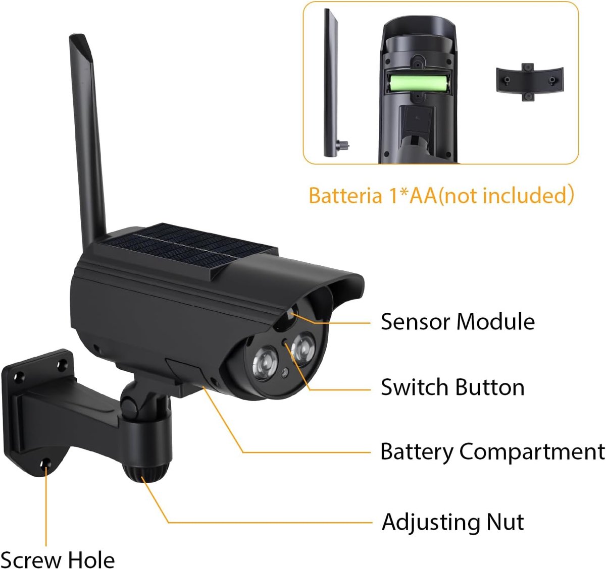 ERWEY Dummy Solar Camera, Simulated Camera with Motion Sensor, Security Camera with Powerful LED Light as Burglar - ShopVlot