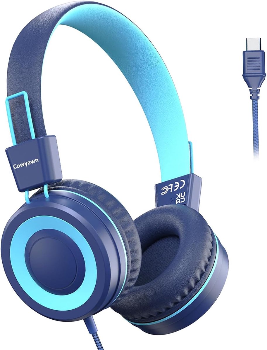 Cowyawn Kids Headphones, Upgrade USB Type C Kids Headphones for School, 94dB Volume Limit Wired On-Ear Headset for - ShopVlot