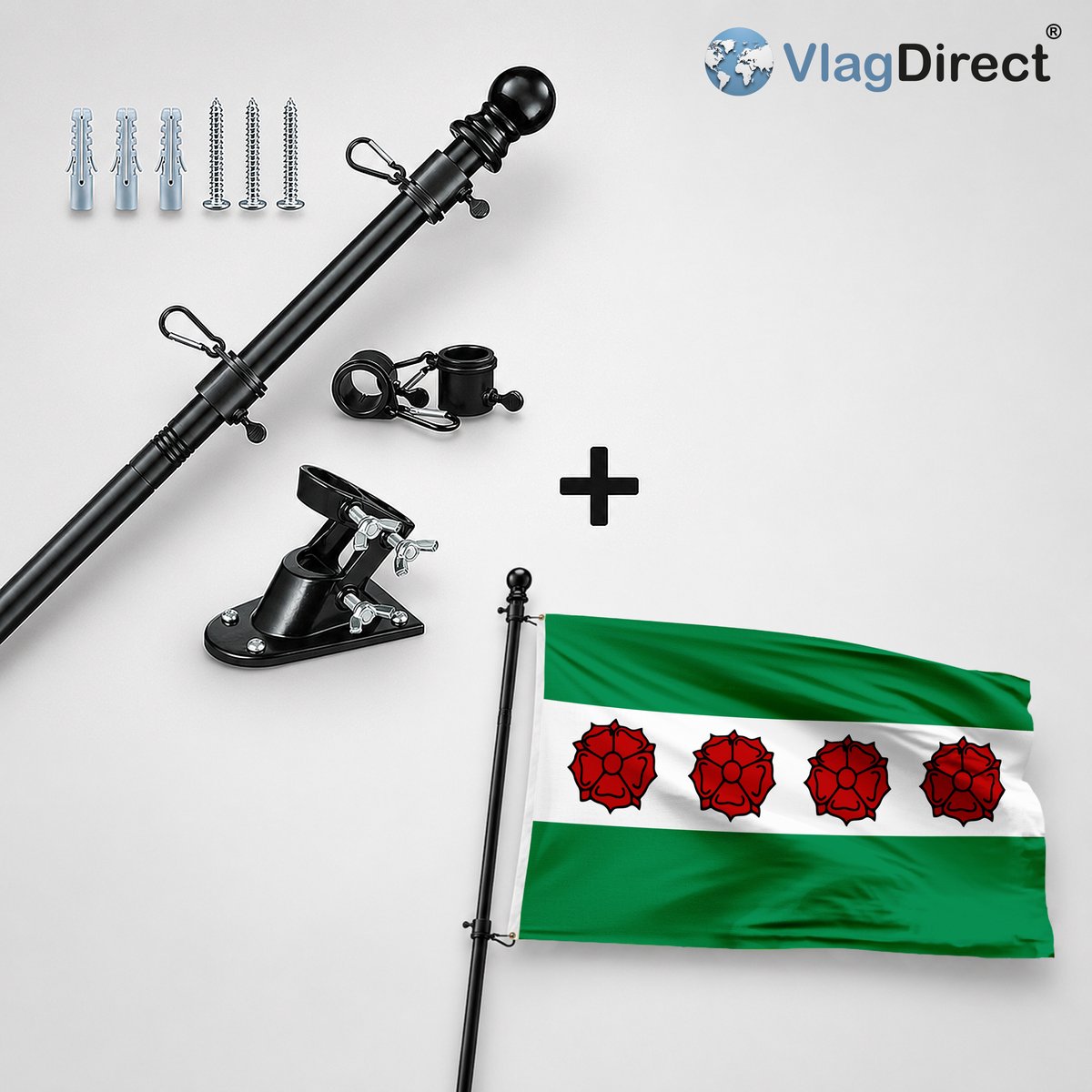 VlagDirect - Compleet vlaggenpakket - Zwarte vlaggenstok inclusief vlaggenstokhouder + Roosdaalse vlag - Gemeente Roosdaal vlag - 90 x 150 cm.