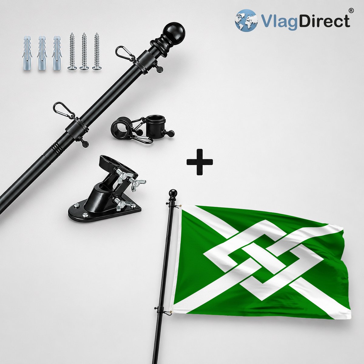 VlagDirect - Compleet vlaggenpakket - Zwarte vlaggenstok inclusief vlaggenstokhouder + Gemeente Mont-de-l'Enclus vlag - 90 x 150 cm.