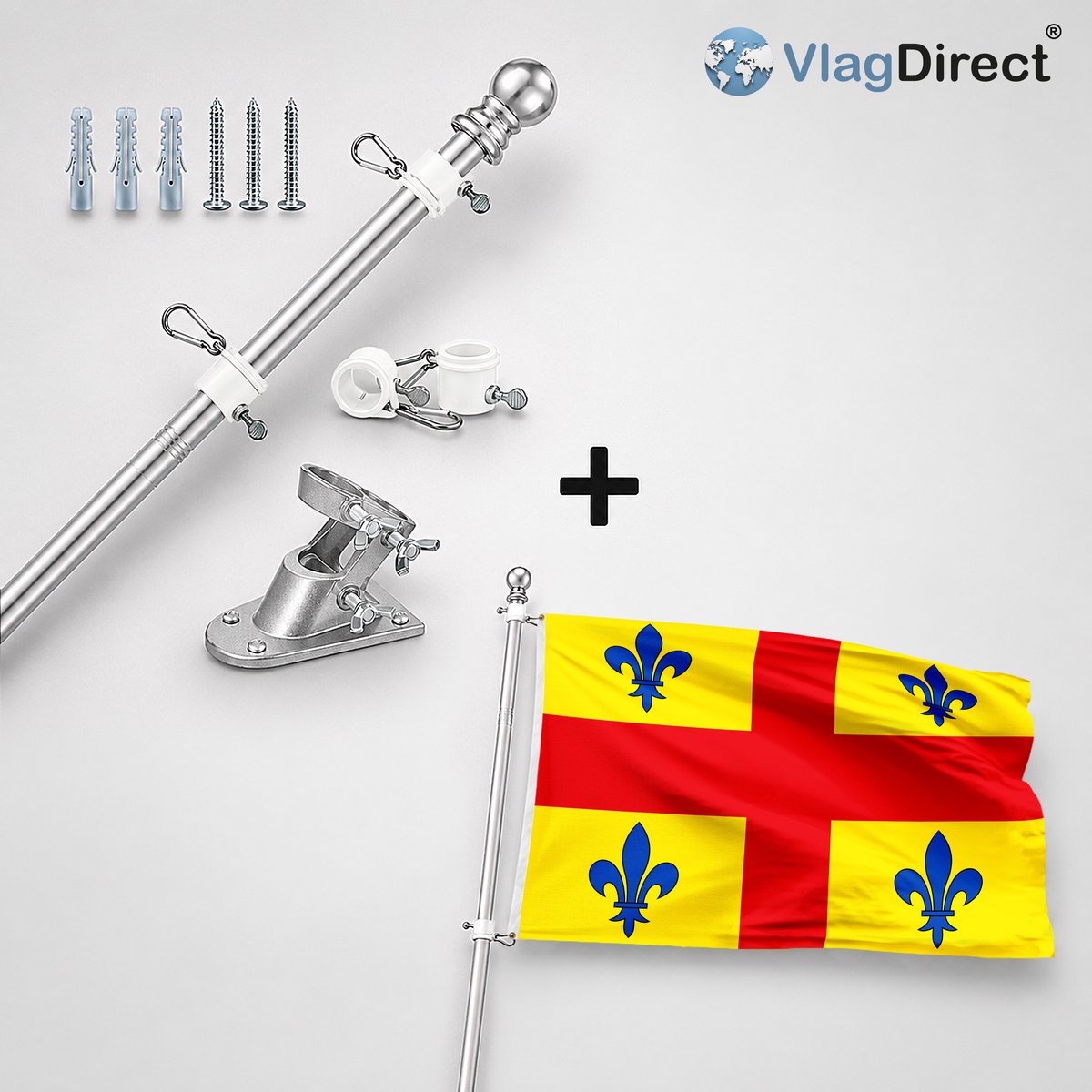 VlagDirect - Compleet vlaggenpakket - Zilveren vlaggenstok inclusief vlaggenstokhouder + Lintse vlag - Gemeente Lint vlag - 90 x 150 cm.