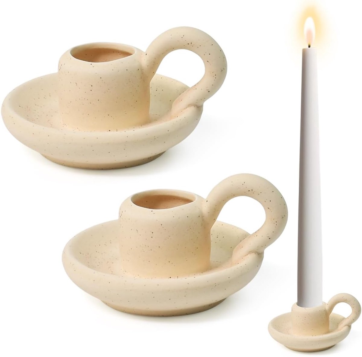 Set of 2 Candle Holders, Ceramic Stick Candle Holder, Porcelain Mini Candle Holder with 1 in Bore, Candle Holder - ShopVlot