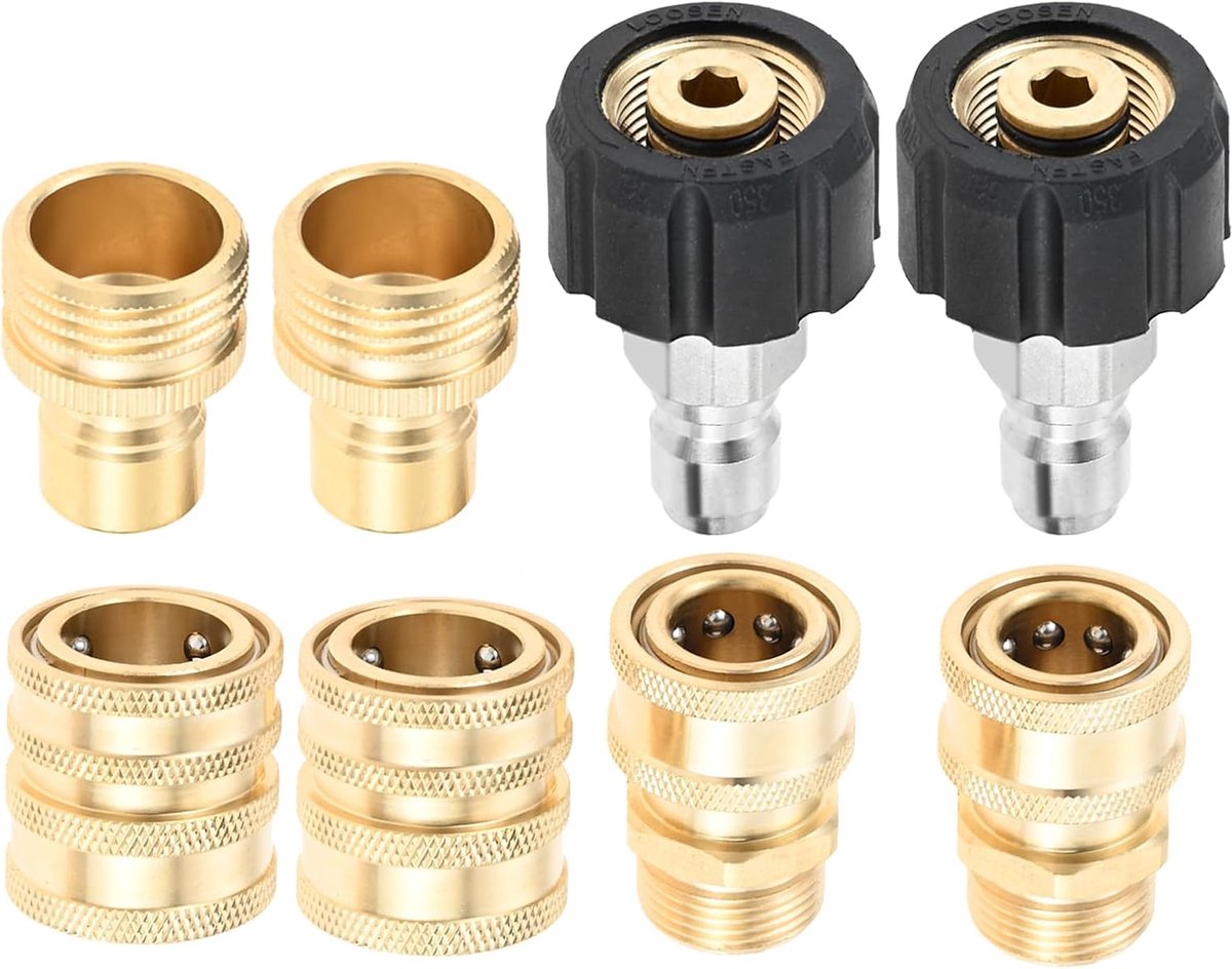8 stuks messing hogedrukreiniger-adapterset - M22-14 tot 3/8 inch Quick Connect, metrisch 3/4" tot 1/2" snelkoppeling - ShopVlot