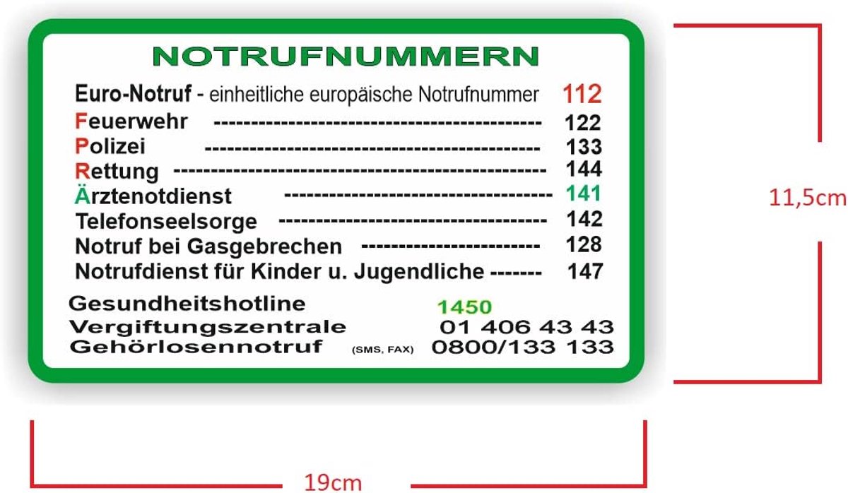Emergency Number Stickers for Austria Emergency Call Number Stickers (RP65/1) (19cm x 11.5cm) - ShopVlot