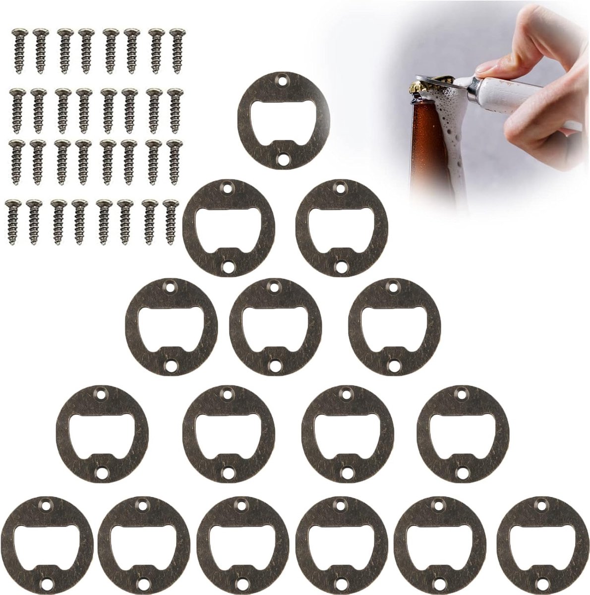 DIY Bottle Opener, Wall Mounted Bottle Opener, 16Pcs Corkscrew with 32Pcs Screws for Bar Restaurant Home - ShopVlot