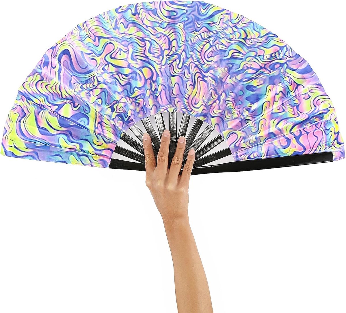Hand Fan UV Glowing Large Bamboo Foldable Chinese Decoration Sauna Range Wedding Hand Fan for Rave Hanfu/Cheongsam - ShopVlot