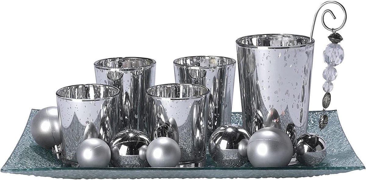 18-piece glass candle holder set, silver - ShopVlot