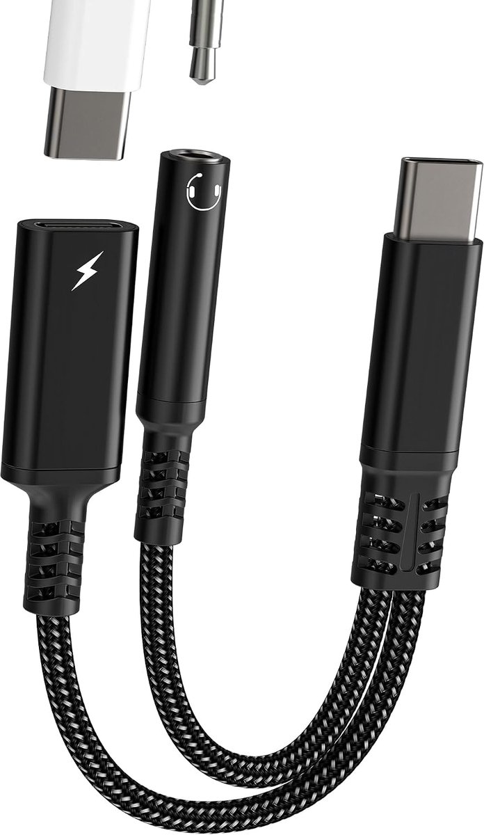 USB C naar 3,5 mm hoofdtelefoonaansluiting adapter 2-in-1 audio-poort en opladen voor iPhone 16 15 Pro Max stereo AUX - ShopVlot