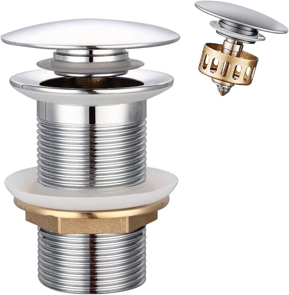 Sink Drain Fitting Brass Pop Up Drain Stop Universal Drain Fitting without Overflow for Sink and Sink (Gold) - ShopVlot