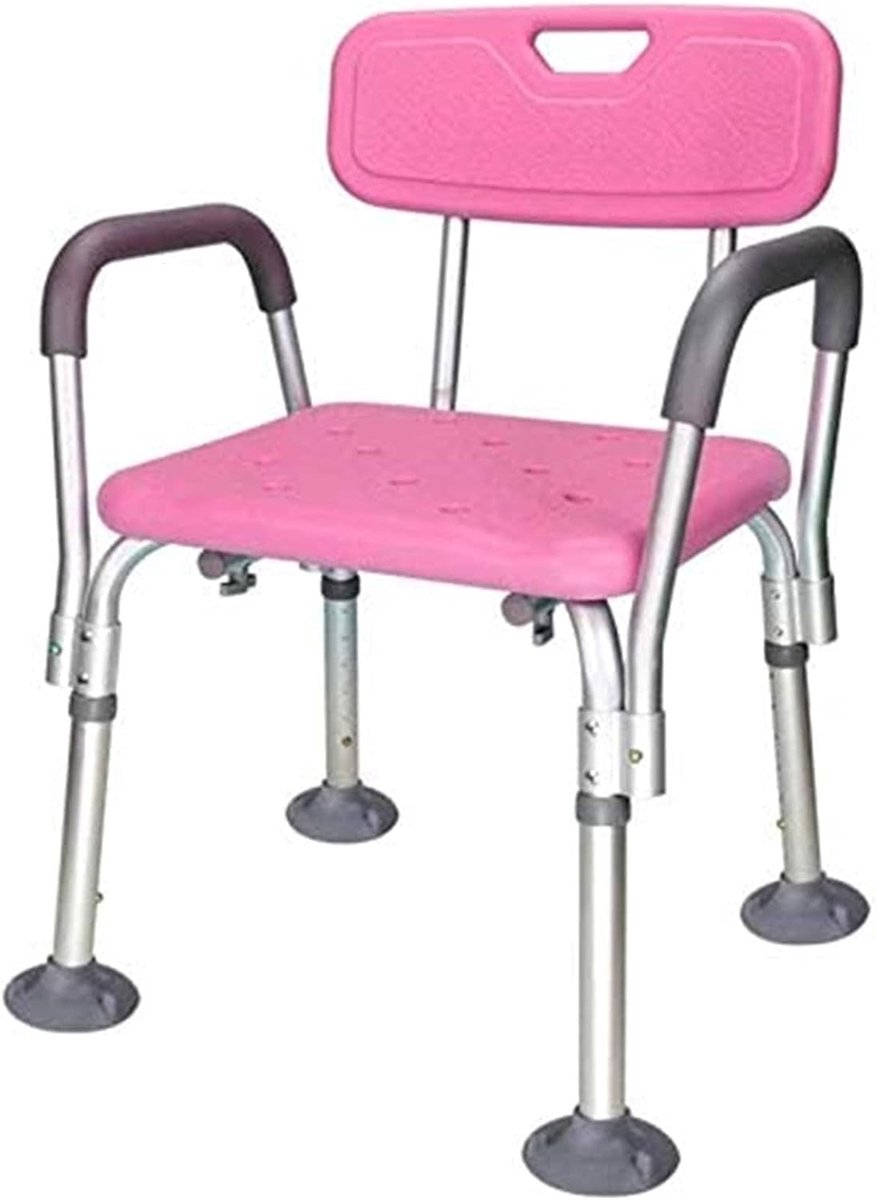 Douchestoel - Badkamer Kruk - Veilig Douchen - Met Armsteun Rugleuning - Verstelbaar 41-54cm - Roze