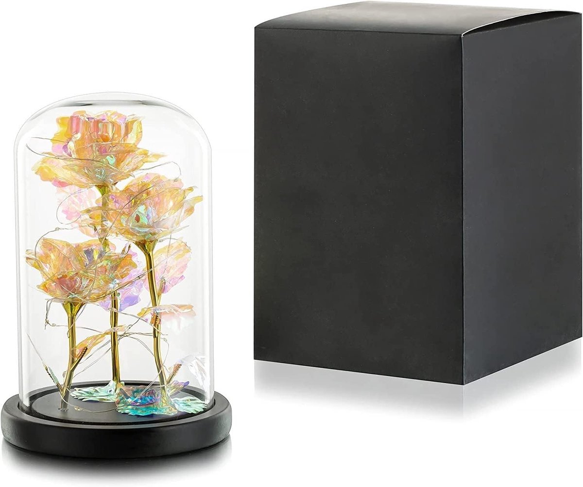 Eeuwige Roos - Glazen Koepel - Decoratieve Verlichting - Zijde Kunstbloem - 21 cm Hoog - Rood