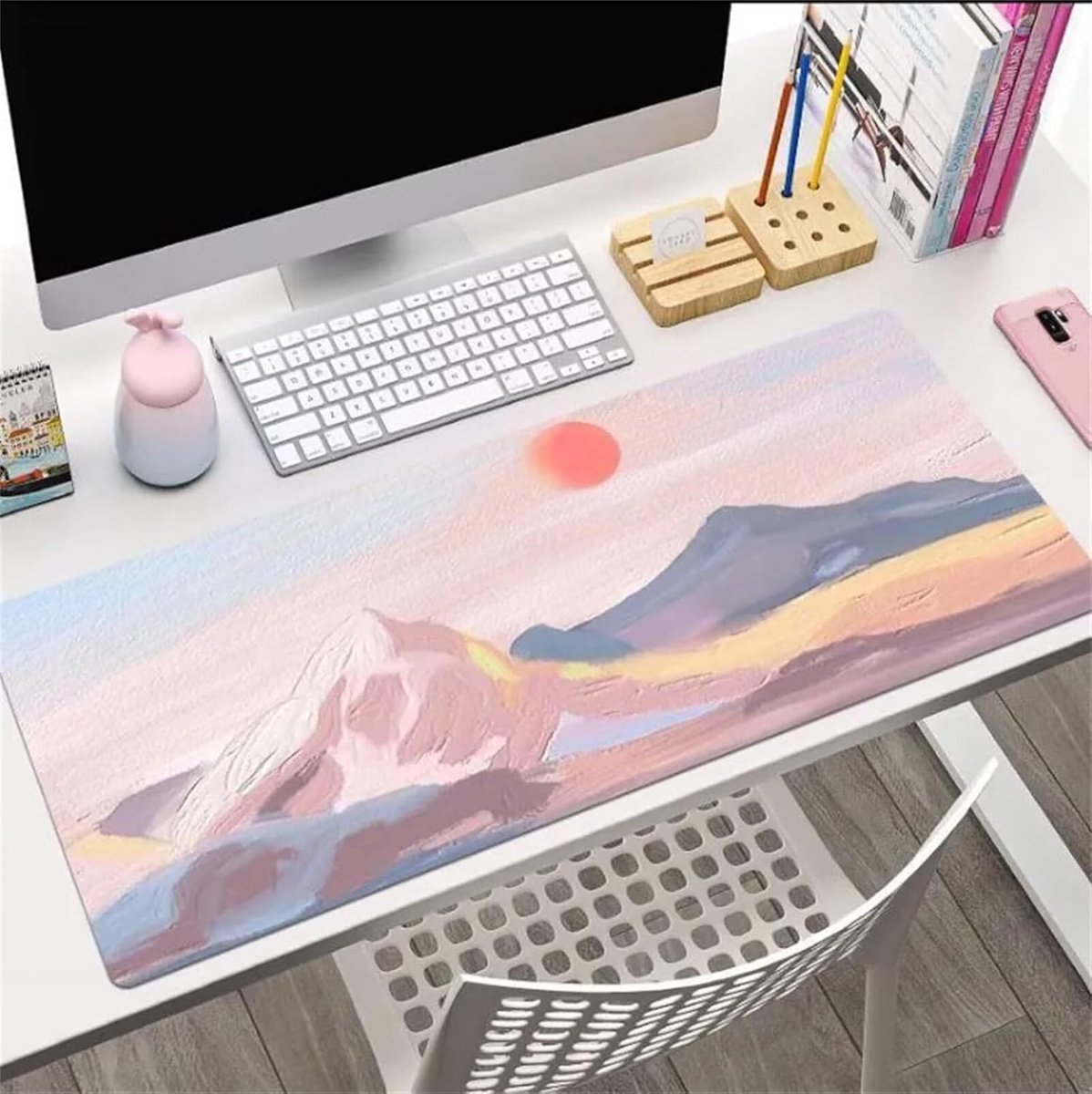 XXL Muismat - Bureaumat Toetsenbordmat - Gaming Kantoor Werk - Antislip Rubberen Basis - 80 x 40 cm - Roze Berg