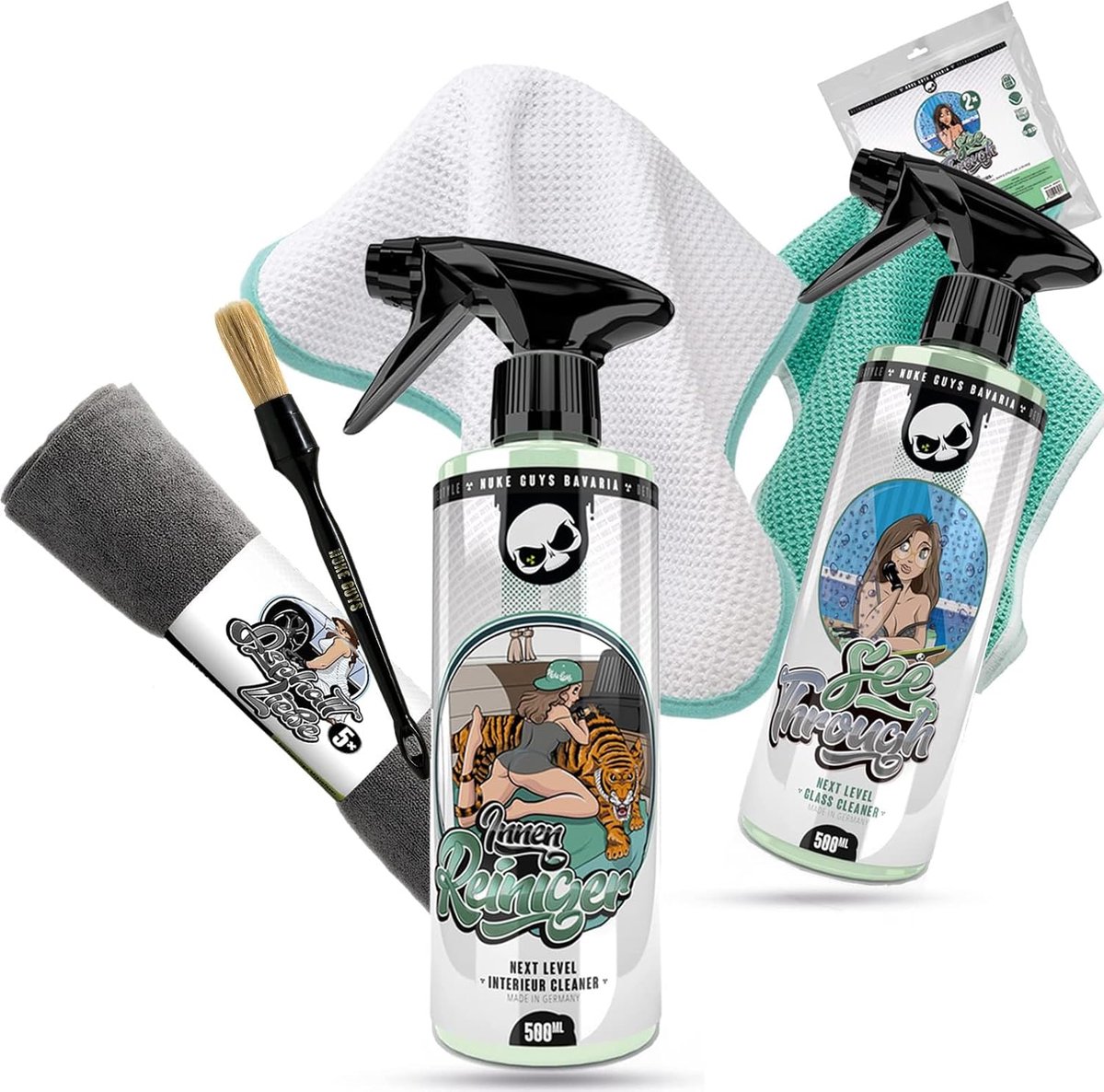 Auto Reinigingsset - Interieur & Glas - Auto Onderhoud - Compleet Pakket - 500 ml + 5 Doeken - Multicolor