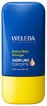 Blauw en geel flesje Weleda Extra Rich Omega Serum Drops met avocado olie.