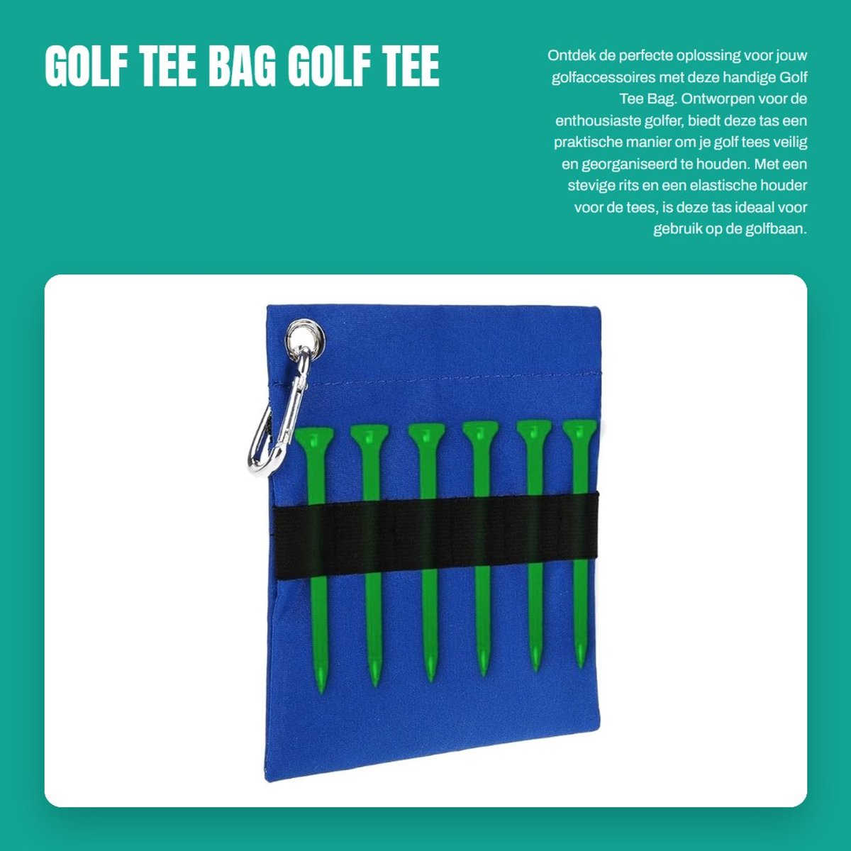 Dailygoods- Golf Tee Bag - Duurzaam Nylon - Rits - Karabijnhaak - 6 Golf Tees Houder - Lichtgewicht - Handig Accessoire - Golf Tas