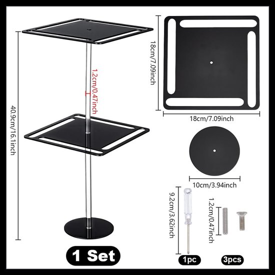 Dailygoods- Brillenrek 360° Roterend - Zwarte Zonnebril Organizer - 2-Laags Acryl - Brillen Display Stand - Afmetingen 18x18x40,9 cm - Voor Tafelblad/Dressoir - Brillenstandaard van Dailygoods — afbeelding 5