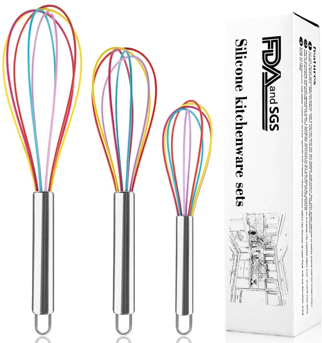 Dailygoods- Garde 3 Stuks - Siliconen/Roestvrij Stalen - Vaatwasmachinebestendig - Flexibel - Krassenbestendig - 12/10/8 Inch - Keukengerei