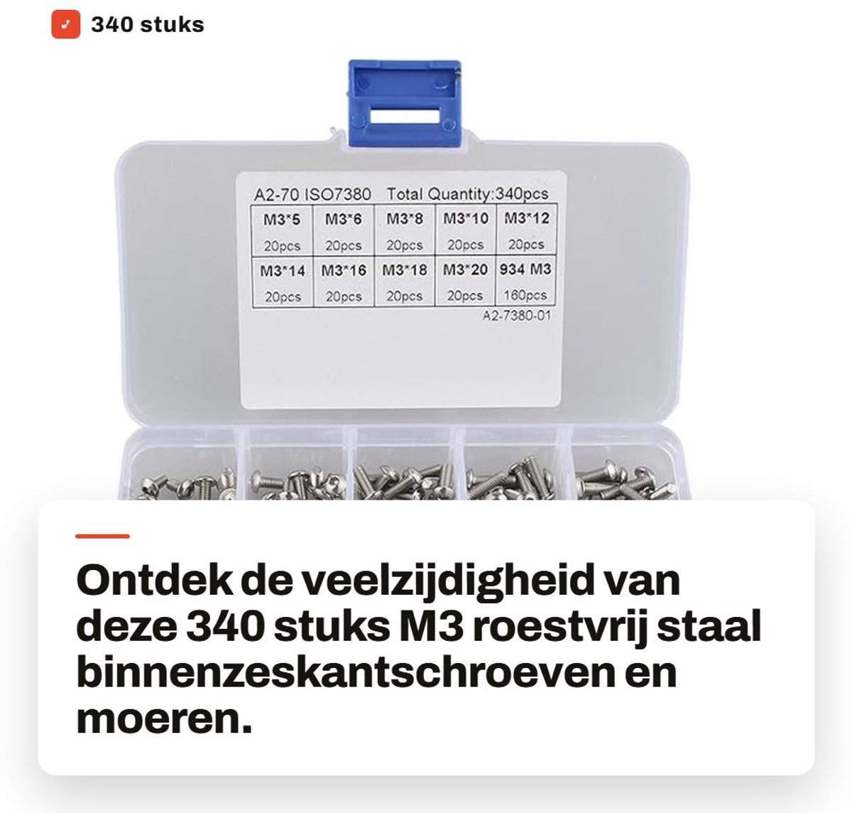 Dailygoods- Zeskantschroeven 340 stuks - Roestvrij Staal - Zeskantmoeren - Slijtvast - Duurzaam - Voor knutselwerk en reparaties - Schroeven