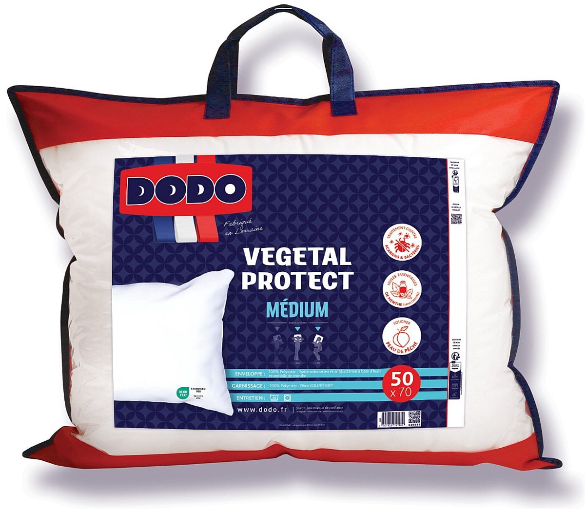 DODO Hoofdkussen DODO met anti-mijtbehandeling op basis van natuurlijke pepermuntolie - 50x70cm VEGETAL PROTECT L 70 cm x H 10 cm x D 50 cm