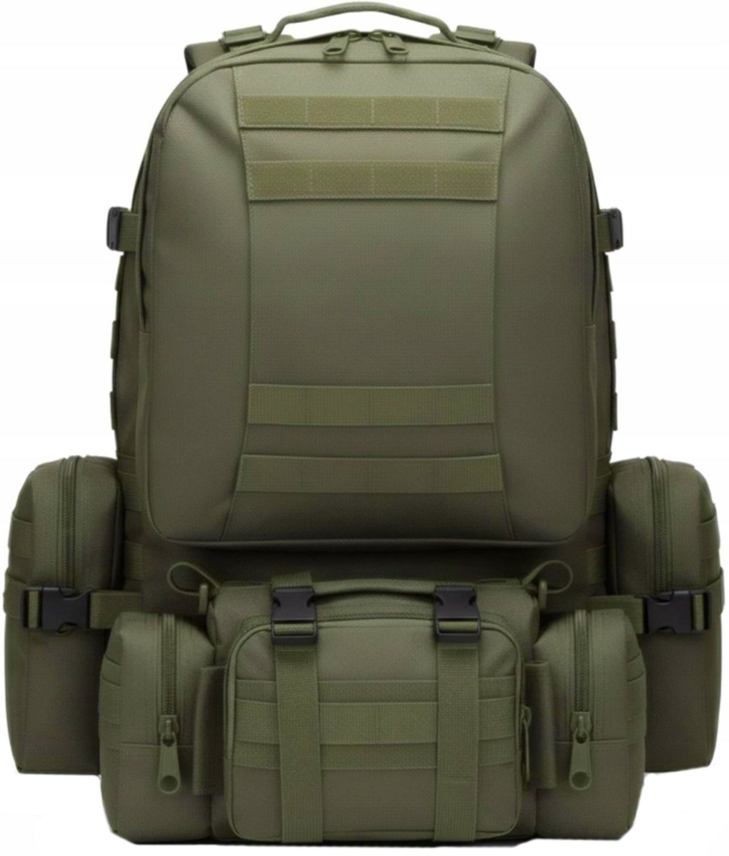 Survivalrugzak - Multifunctionele rugzak - Bergbeklimmersrugzak - Outdoorreisrugzak - Wandelrugzak - Rugzak met grote capaciteit - Ca. 50 liter - Gemaakt van Oxford-stof - Geschikt voor kamperen, reizen, wandelen en bergbeklimmen - Militair groen