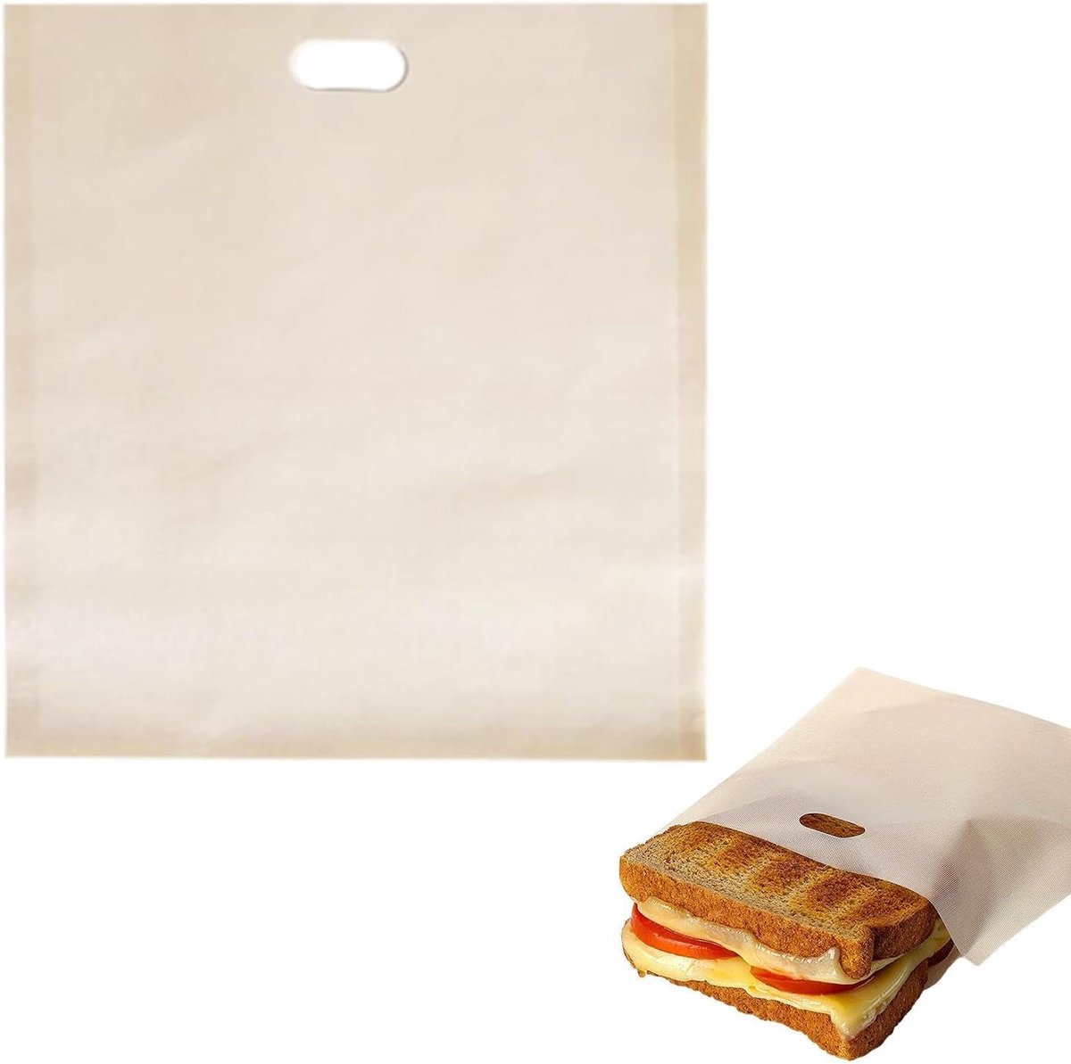 Tosti Zakjes - Herbruikbare Zakjes - Snel Lunchen - Vaatwasmachinebestendig - 16 x 16.5 cm - Grijs