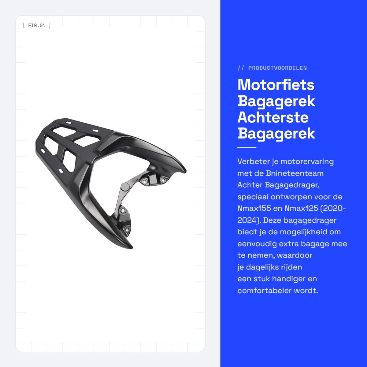 Dailygoods- Bagagerek Sterke Ondersteuning - Achterste Bagagerek - Aluminiumlegering - Hollow Out Design - Vervanging voor Nmax155/Nmax125 - Eenvoudig te Monteren - Motorfietsdrager