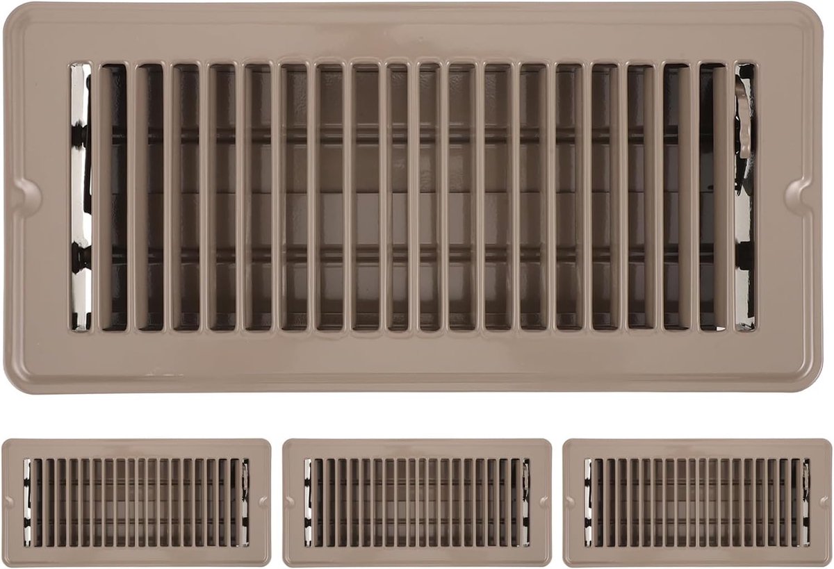 Ventilatieroosters Vloer - Luchtregisters - Luchtstroom Regelen - Verstelbare Lamellen - 4 Stuks 10x25cm - Lichtbruin
