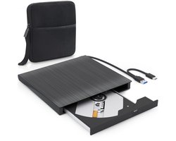 Strex Externe DVD Speler en Brander Met hoes - CD Brander - USB DVD Speler met USB C en USB A 3.0 - Externe CD speler