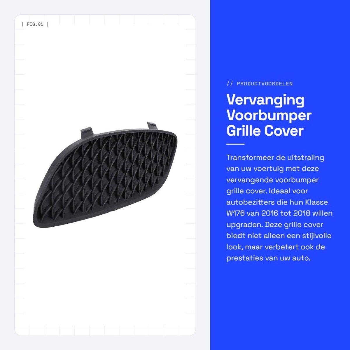 Dailygoods- Voorbumper Grille Verbeterde Prestaties - Grilleafdekking - Stijlvolle Uiterlijk - Sportieve Look - Hoge Kwaliteit - Geschikt voor Klasse W176 2016-2018 - Grillebezel