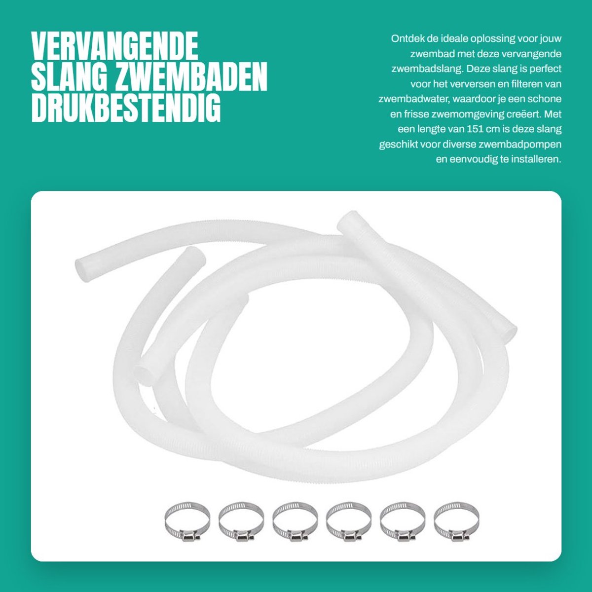 Dailygoods- Zwembadslang 3 Stuks - Vervangend Onderdeel - Drukbestendig - Polyethyleen Kunststof - Metalen Klemmen - Lengte 151 cm - Filterslang