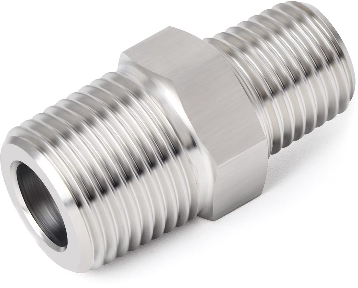 Dailygoods- Zeskantnippel 5 Stuks - Roestvrij Staal 304 - Verloopstuk 3/8" x 1/4" BSP - Koppeling voor Buizen - Industrieel Gebruik - Voor Water/Lucht/Gas - Buisverbinding