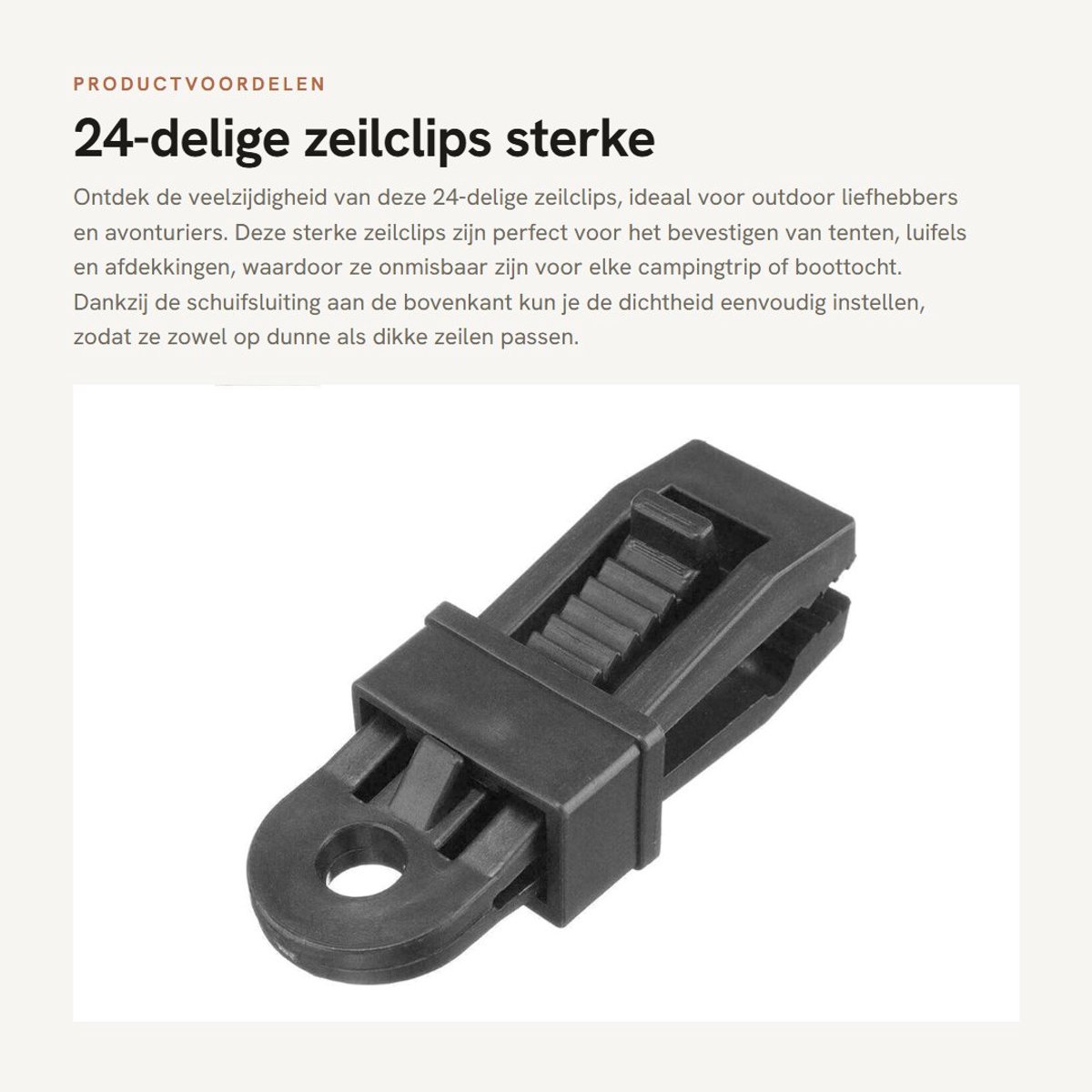 Dailygoods- Zeilclips 24-delig - Sterke Vergrendelingsgreep - Voor Tenten/Luifels/Banners - Verstelbare Dichtheid - Polypropyleen - Zwart - Tentclips