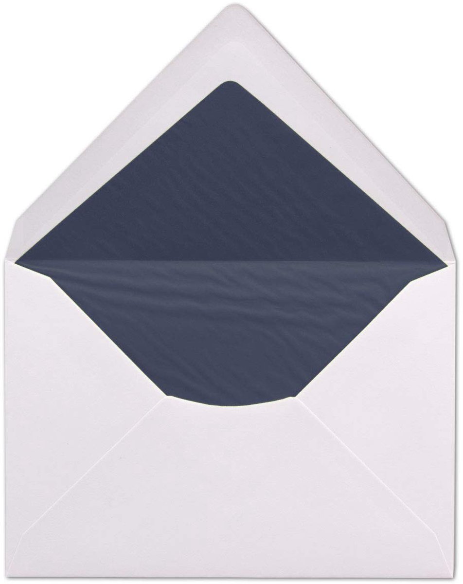 Dailygoods- Enveloppen C6 - 50 Stuks - Wit Gevoerd met Donkerblauw Zijdepapier - 11,4 x 16,2 cm - 100 g/m² - Natte Plakrand - Zonder Venster - Wenskaarten