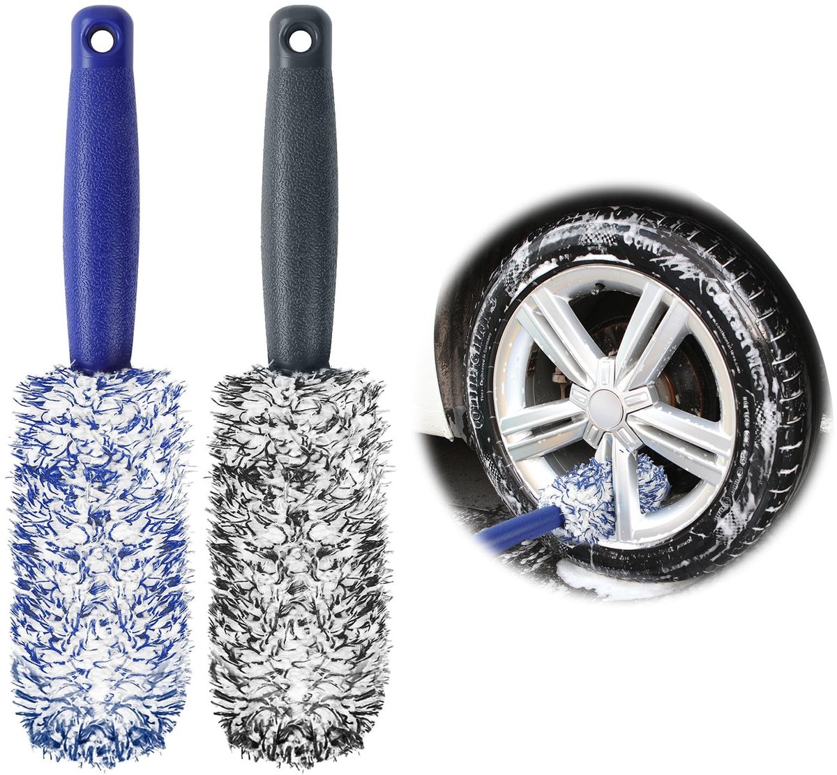 ZEYNOMAX- Velgenborstel Professionele Microvezel - 30 Cm - Antislip Handvat - Zacht/Krasvrij - Set van 2 - Hoog Absorptievermogen - Autoreinigingsborstel
