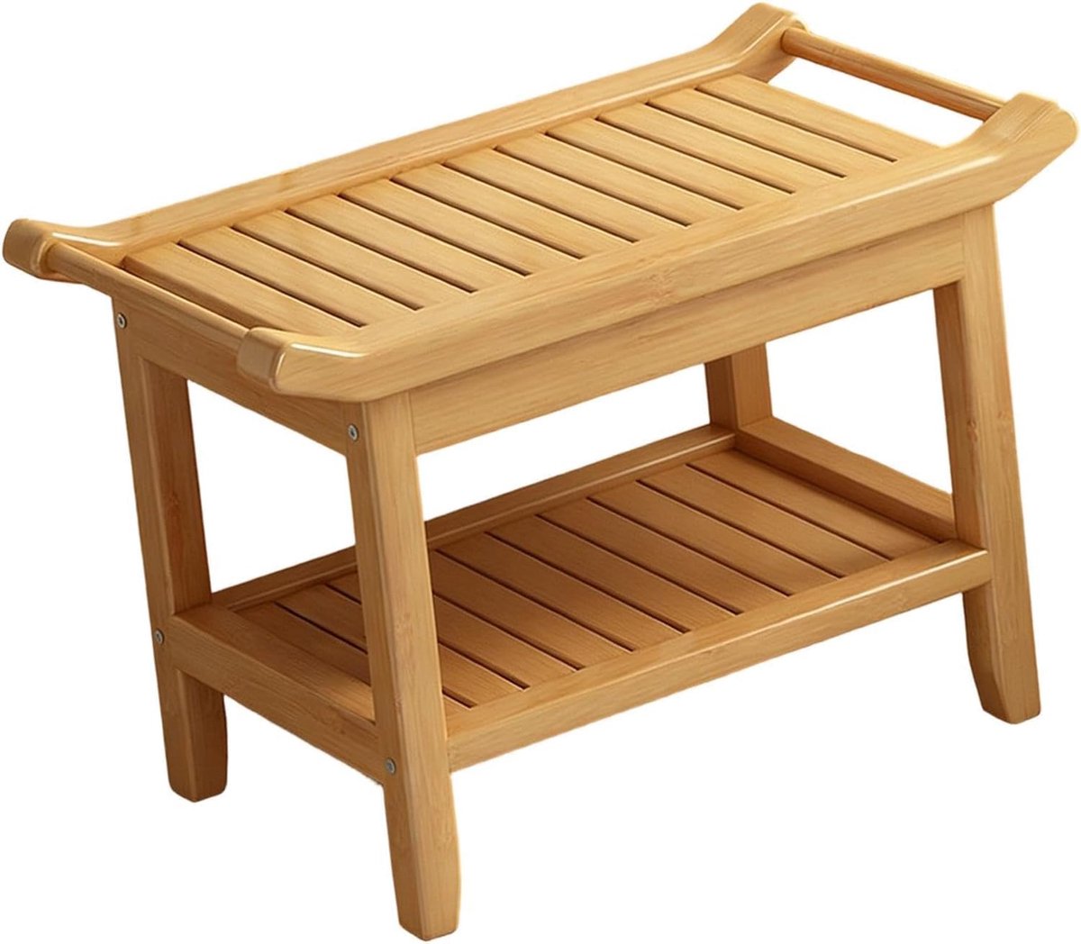 Houten Douchebank - Bad Zitje - Veilig Douchen - Met Opbergplank - 60cm Breed - Houtkleur