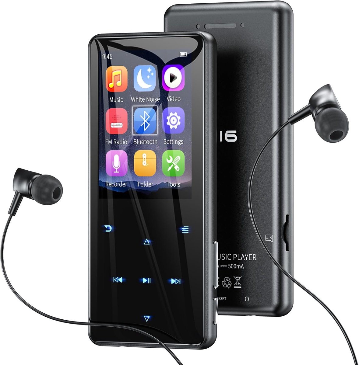 Draagbare Muziekspeler - MP3 speler - Muziek Luisteren - Bluetooth 5.3 - 64GB Opslag - Zwart