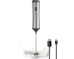 Draagbare Koffieopschuimer - Handmatige Melkopschuimer - Romig Schuim Maken - USB-Oplaadbaar - 400 Milliliter - Zilver