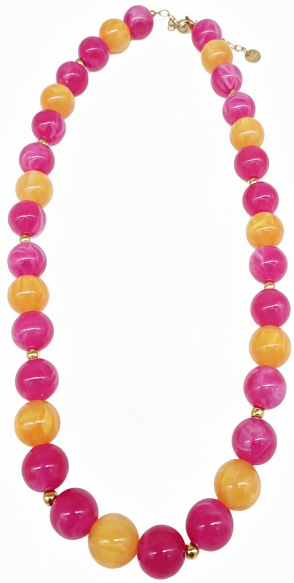 I-E17.2 N1144-008-4 S. Steel Necklace 10mm Beads 40-45cm Pink-Orange