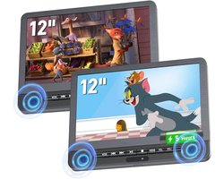 Auto DVD-speler - Hoofdsteun monitoren - Reizen met kinderen - Dubbele schermen synchronisatie - 2x 12 inch - Zwart