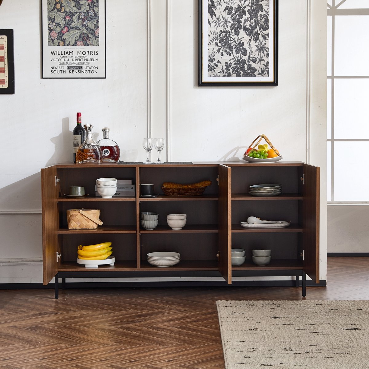 Merax 150x40x80 cm dressoir - middeleeuws modern stijl - golvende 3D-design - verstelbare planken - kantelbeveiliging - houtkleur