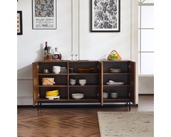 150x40x80 cm dressoir - middeleeuws modern stijl - golvende 3D-design - verstelbare planken - kantelbeveiliging - houtkleur