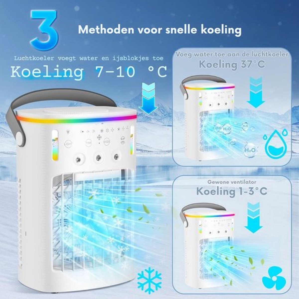 4-in-1 Mobiele Airco Zonder Afvoerslang – Met Afstandsbediening - Mobiele Airco Voor Slaapkamer Zonder Slang – Mini Airco - Ventilator - Airconditioning – Aircooler Met 3 modussen thumbnail 3