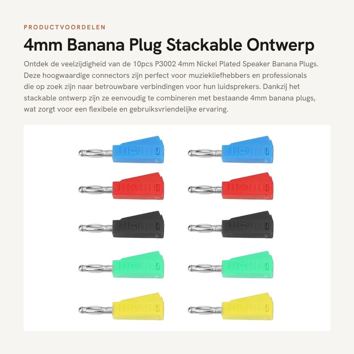 Dailygoods - 4mm Banana Plug - Stackable Ontwerp - 10 Stuks - Geschikt voor Speakers - Hoogwaardige Connectors